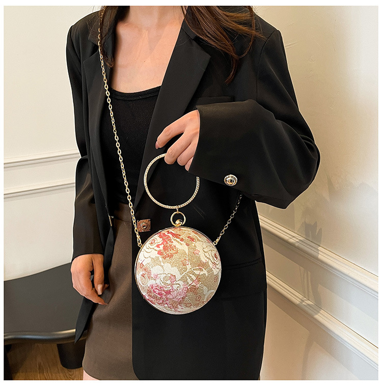 900g Weight Lock clasp Closure Type Single Shoulder Strap, Top Handle Strap Type Circle Bag Bags Type Daily, Shopping Occasion PU Material Women's Backpack Backpack Flower Pattern All Seasons Season Women's Gender Elegant, Vintage Style Style Round Shape Women's PU Flower Elegant Vintage Style Round Lock Clasp Circle Bag 7