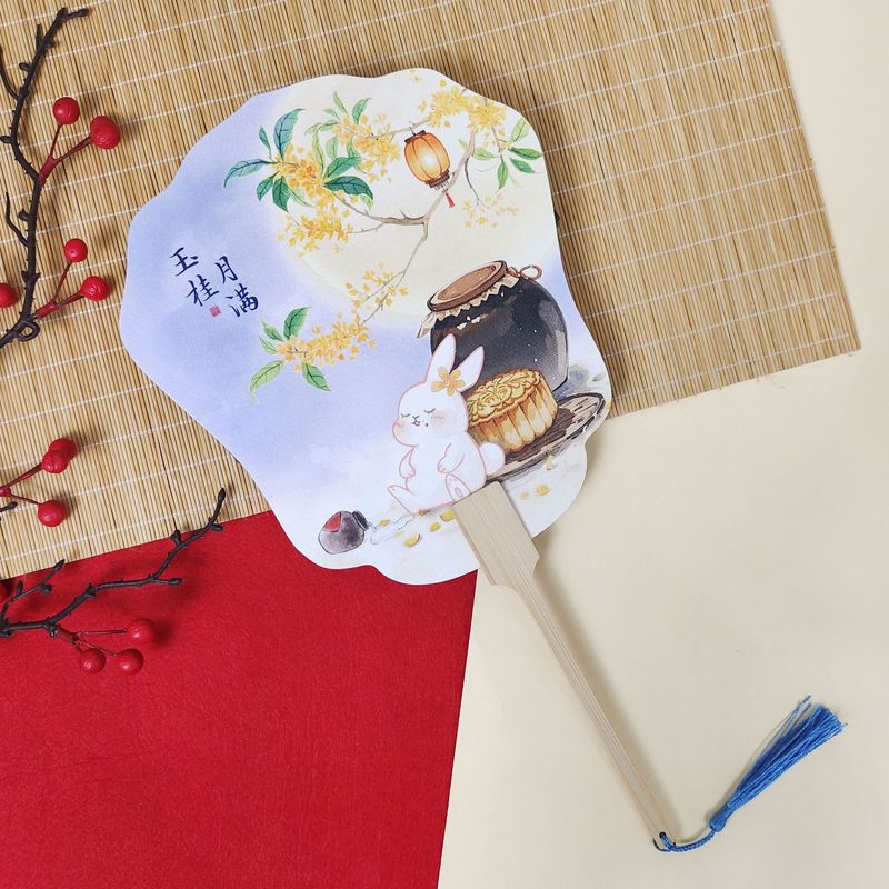 中秋节扇子古风团扇熊猫文创宣纸扇公司活动礼品扇嫦娥月饼宫扇|undefined