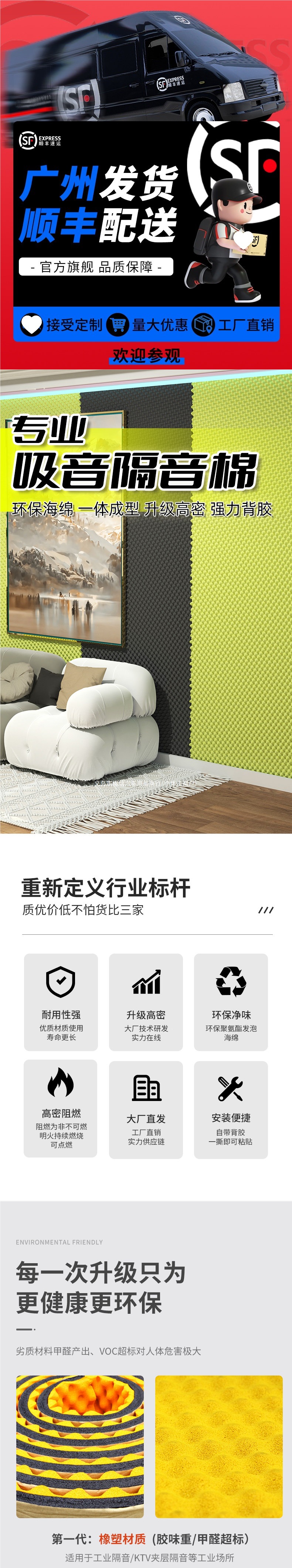 Thickened soundproofing cotton, sound-absorbing cotton, noise-reducing and silent KTV high-density egg cotton, self-adhesive soundproofing wall panels