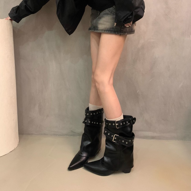 美式辣妹皮带扣裤管靴短筒靴女靴2025早秋新款小众设计短靴西部靴|undefined