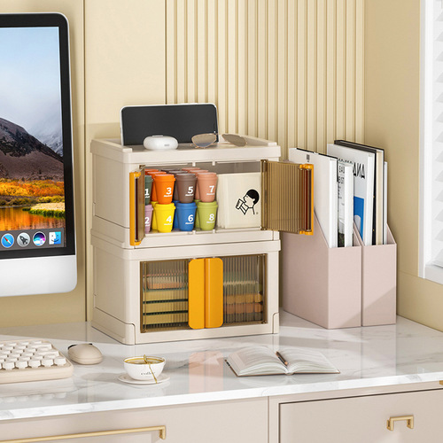 Installation-free ins style foldable storage box, home desktop storage box, stationery, snacks and miscellaneous storage