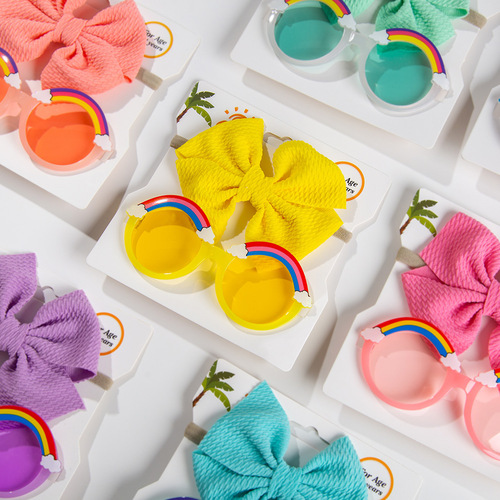 Children's sun lens belt set, male and female baby cartoon toy, rainbow-colored sunglasses, sunglasses, hairband, two-piece set