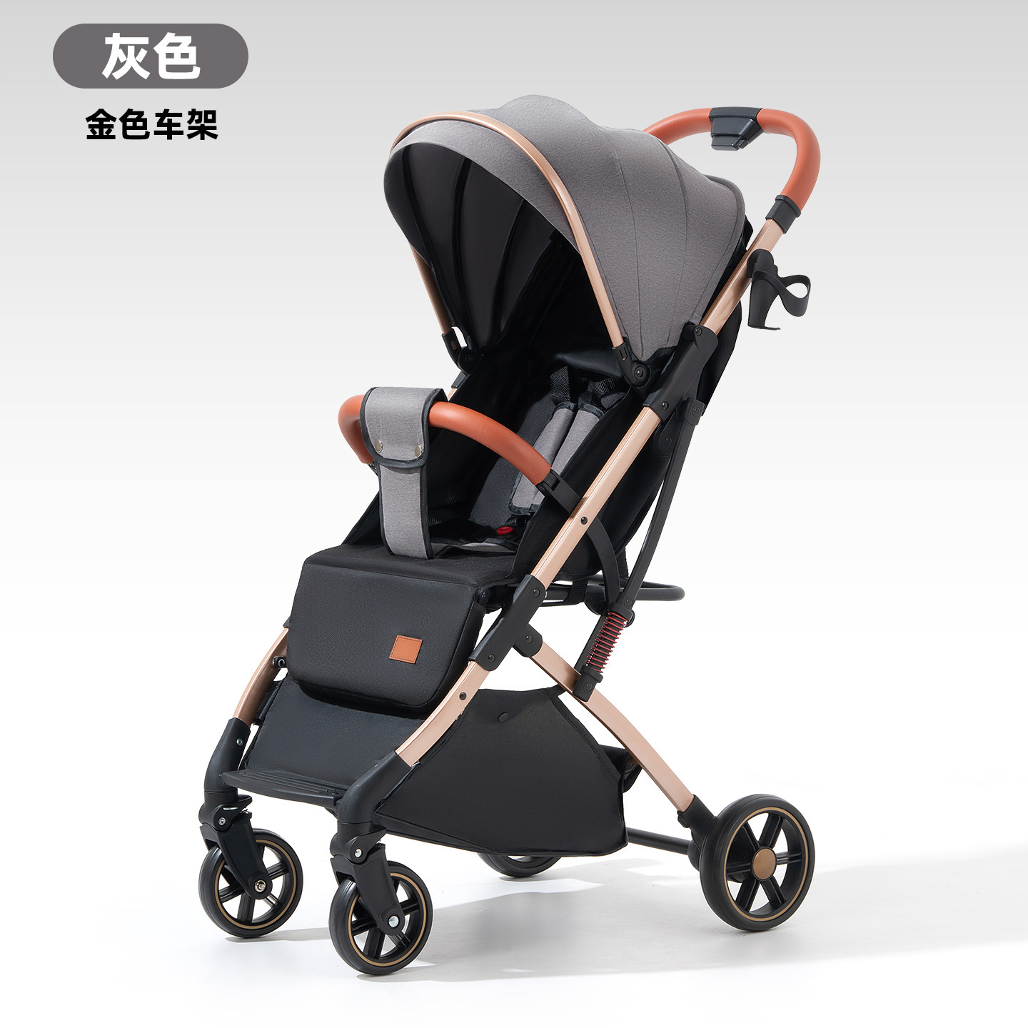 Carrinos personalizados de cuatro ruedas para bebés se pueden sentar y acostar con un botón plegable Baby BB Carrinos de mano ligeros amortiguadores con frenos de barra de tracción