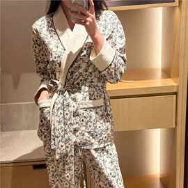 法式碎花纹理棉布睡衣女款2025新款秋冬季高级感轻奢风加厚家居服