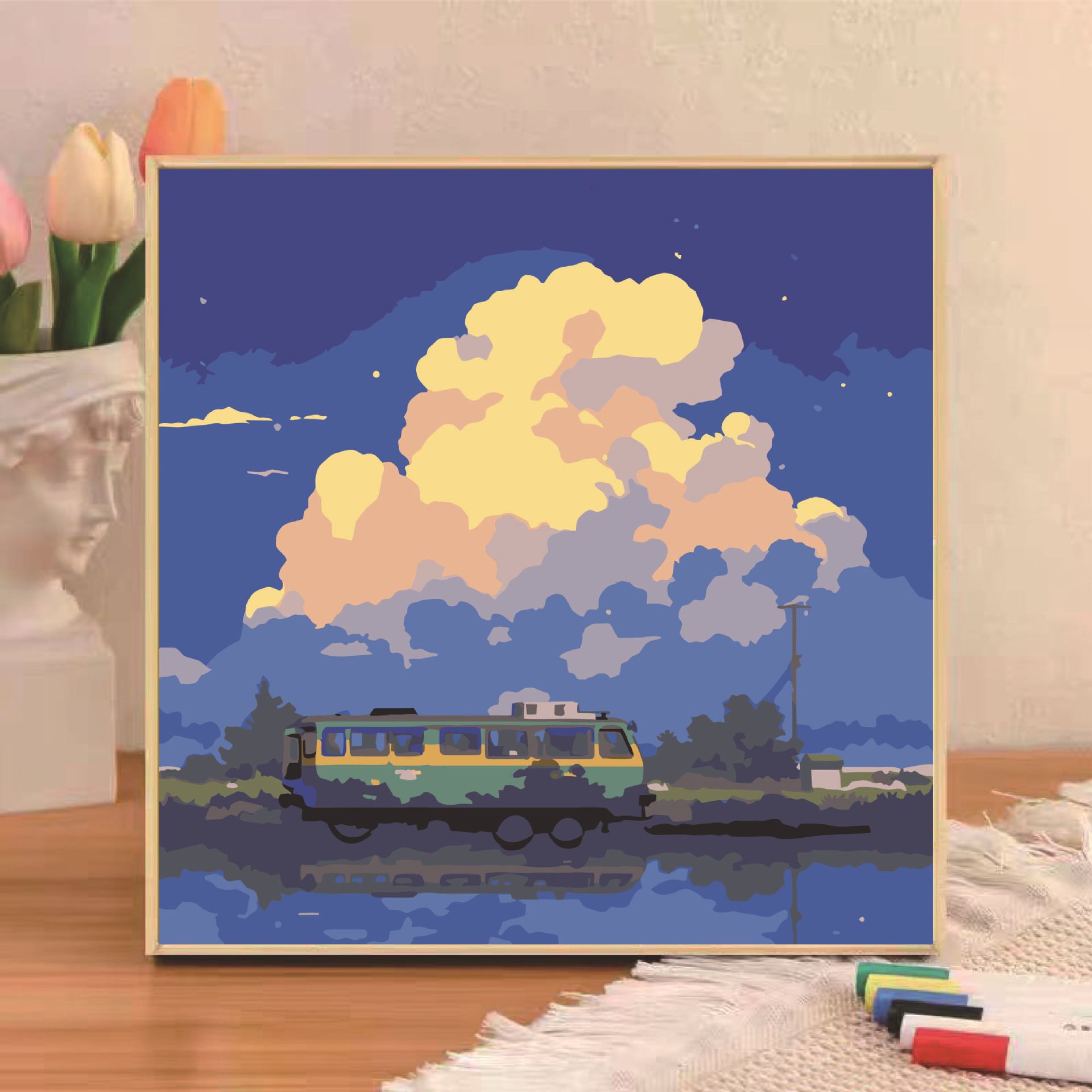 Pintura al óleo digital diy niños pequeños dibujos animados de tamaño pequeño dibujo a mano simple relleno de pintura acrílica