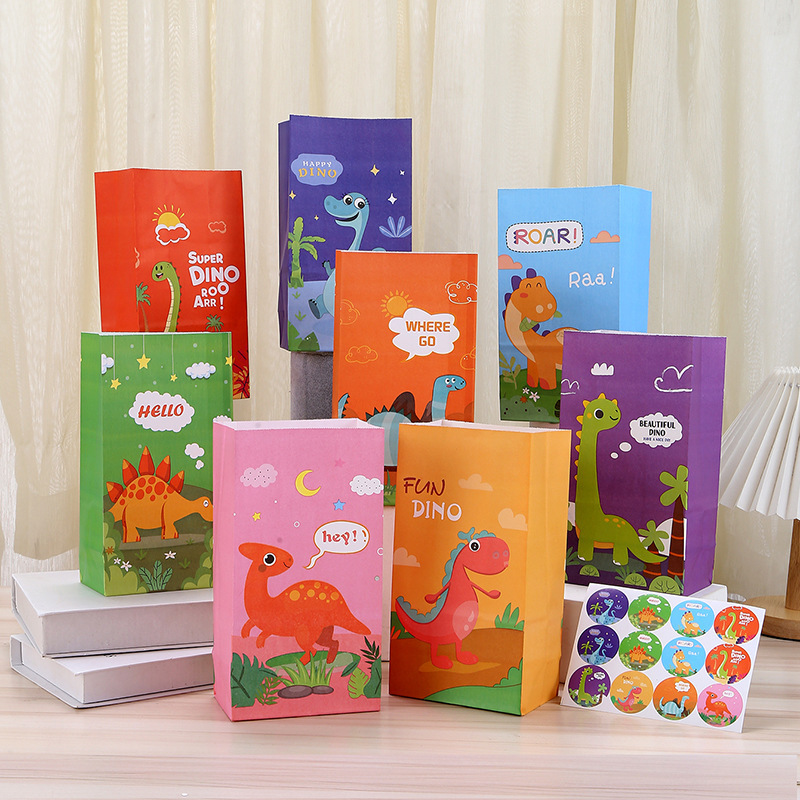 Cartoon portable dinosaur gift bag cute Kraft paper candy bag children's holiday gift bag in stock Cartoon portable dinosaur gift bag cute Kraft paper candy bag children's holiday gift bag in stock