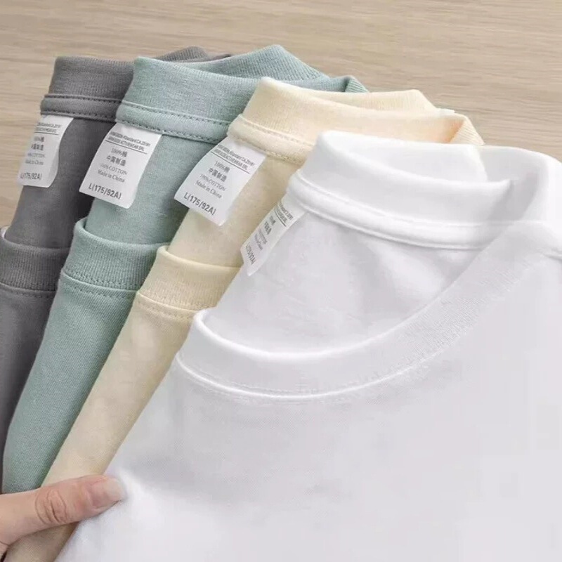 American 300g heavy cotton short sleeve T-shirt men's round neck loose men's pure white bottoming shirt 2024 new summer