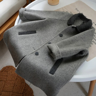 Korean Style Baby Imitation Australian Wool Double-Sided Cashmere Outwear, Stylish Boys and Girls Kidsren's Woolen Outwear, Autumn and Winter Mid-Length