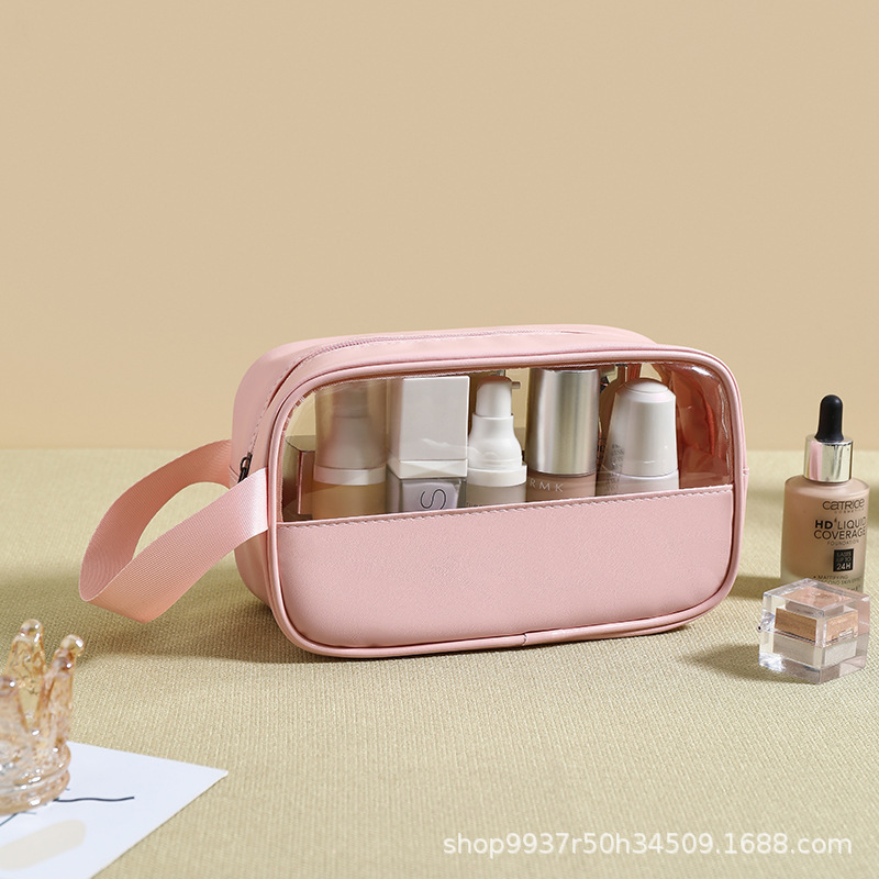 PU レザー透明化粧品バッグポータブル新しい化粧品収納袋女性の旅行防水スキンケア製品トイレタリーバッグ|undefined