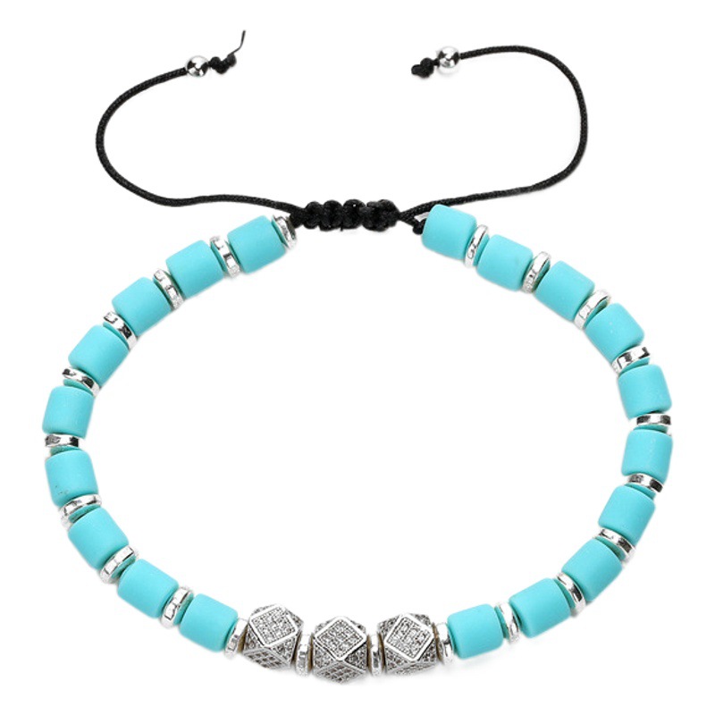 Pulsera tejida con cuentas cilíndricas de cerámica suave transfronteriza europea y americana para hombres y mujeres joyas de cobre con micro incrustaciones de pulsera redonda de tres cortes