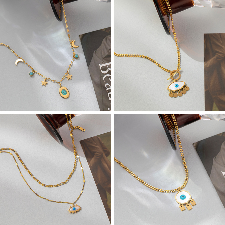 304 Stainless Steel 18K Gold Plated Streetwear Plating Inlay Eye Acrylic Resin Layered Necklaces Pendant Necklace display picture 7