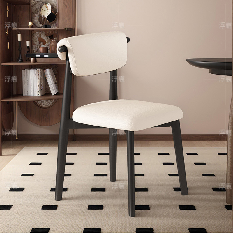 Silla de comedor de madera maciza, cuero de microfibra, restaurante doméstico, silla trasera de tela de algodón y lino, mesa y silla de comedor de hotel, taburete, silla duradera