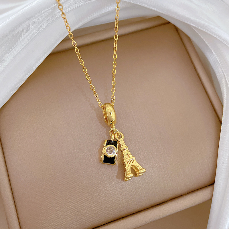 Titanium Steel Camera Tower Necklace With Full Diamond Inlay_voghion.com