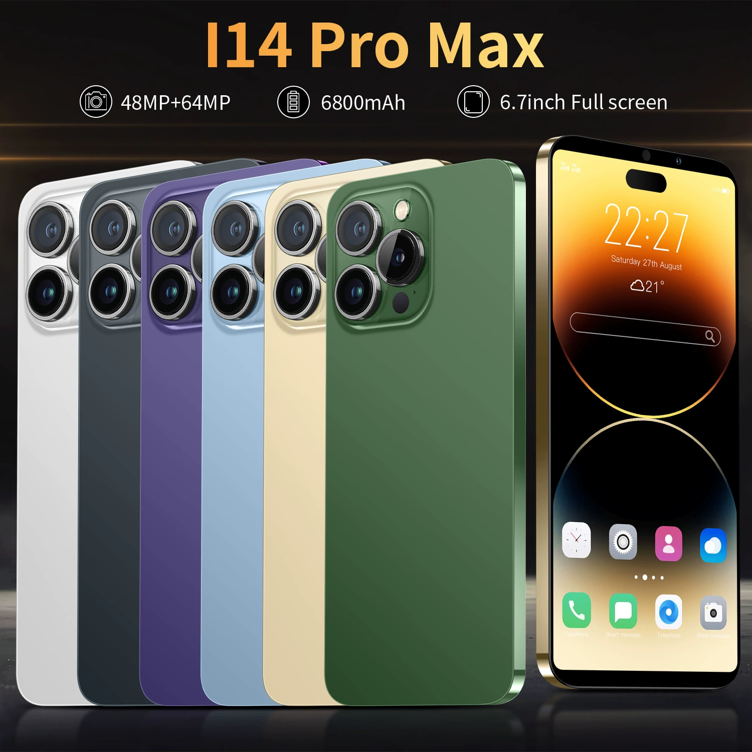 (Переходная торговля), смартфон, мобильный телефон, intel core i14, 14 pro max, 6.7 дюйм, широкий экран