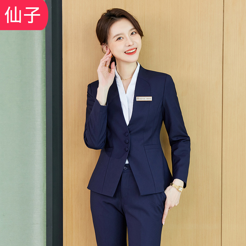 This Autumn's New Professional Workwear Beauty Salon Jewelry Store Hotel Manager Work Clothes V Collarless Suit Suit for Women