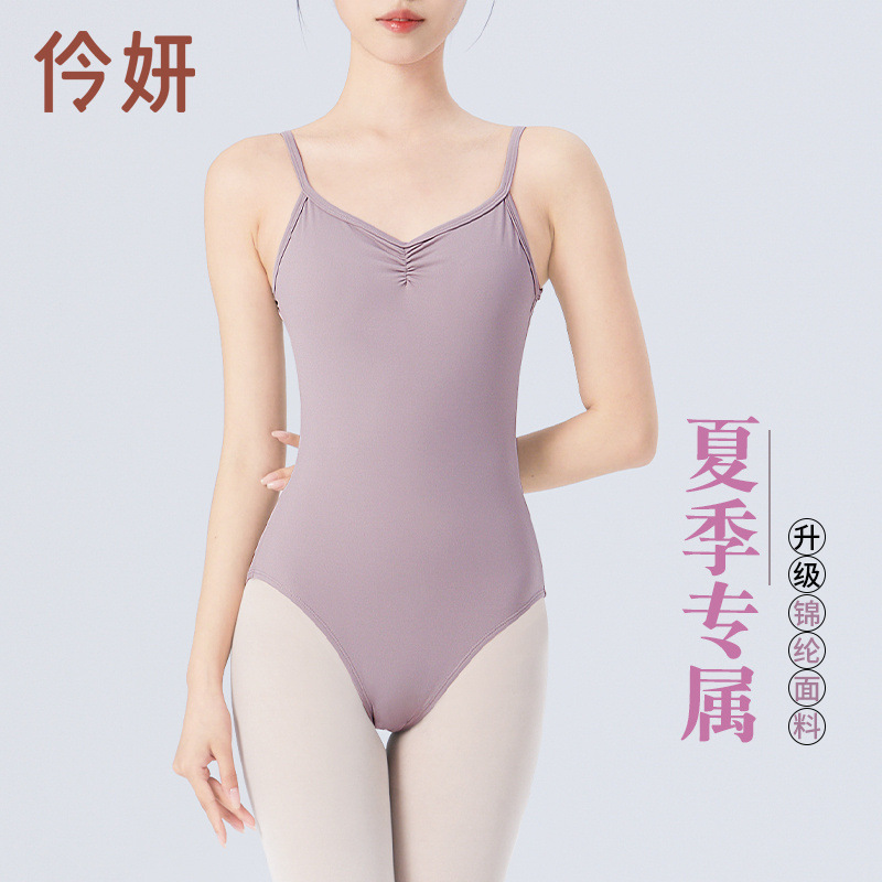 Ropa de baile para adultos y mujeres, ropa de entrenamiento con tirantes de verano, ropa de cuerpo sin espalda grande de nailon, ropa de una pieza con tirantes ajustables