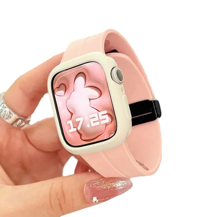 Correa de reloj Apple aplicable iwatch10987Ultra silicona líquida con hebilla plegable magnética carcasa protectora de caramelo