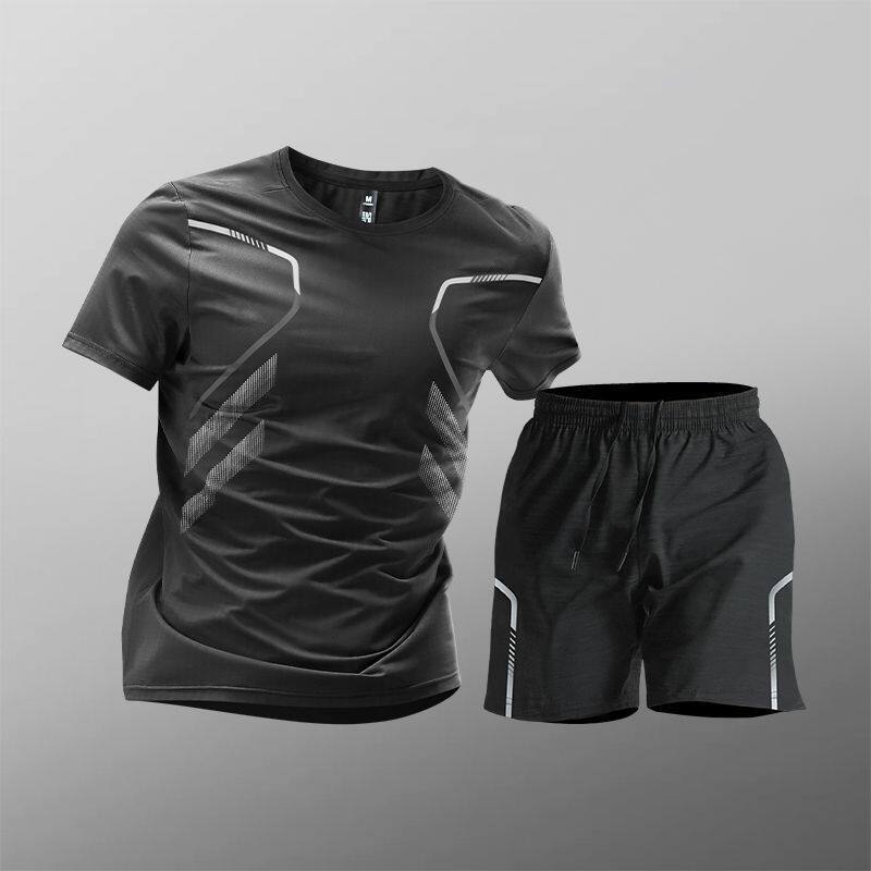 Trajes deportivos para hombres hielo veloz ropa seca camiseta de fitness correr mangas cortas pantalones cortos trajes de entrenamiento fábrica transfronteriza al por mayor