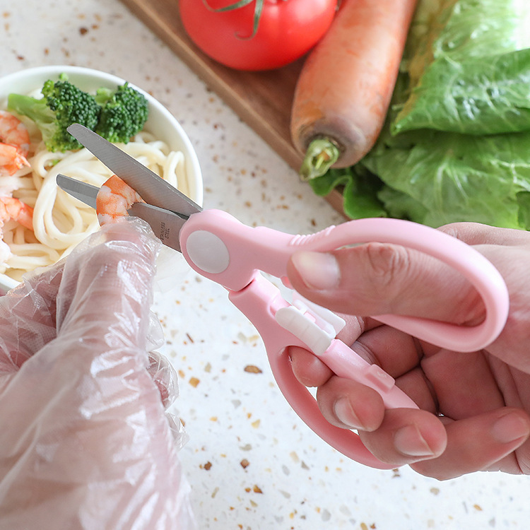 Baby Food Scissors Stainless Steel Kitchen Scissors for Cutting Meat, Vegetables, Noodles, Children's Paper Cutting, Baby Food Storage Box