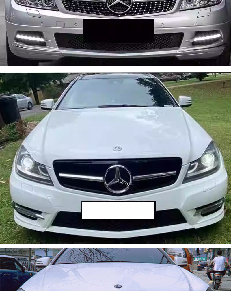 The Center Grille Is Suitable for Mercedes-Benz 07-14 C-Class W204 Gypsophila Gtamg Front Grille Vertical Bar C63 Chrome Plated