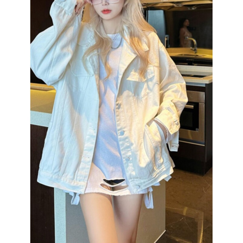 Denim Jacket Casual Women's Clothing 2025 White New Korean Style Slim Loose Top Jacket Trendy Spring and Autumn