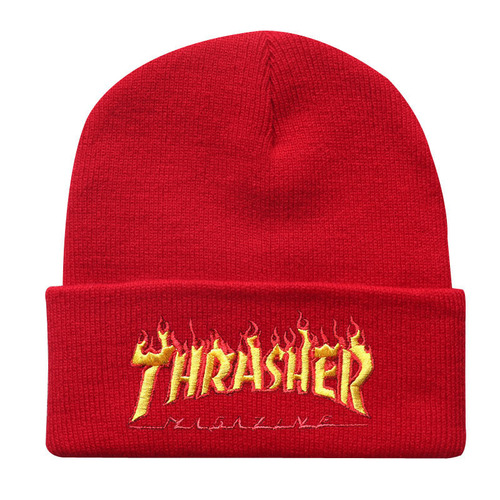 Fashionable trendy brand flame THRASHER letter embroidery knit hat for men and women Autumn and winter hat yarn hat cold hat for men and women