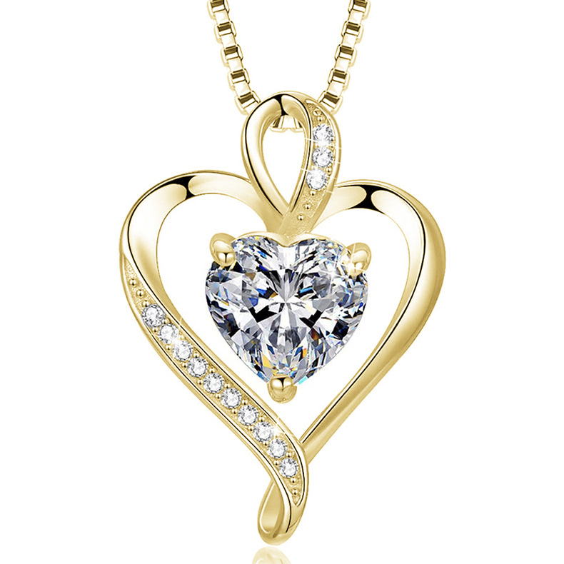 Simple Style Heart Shape Sterling Silver Inlay Zircon Charms Pendant Necklace display picture 3