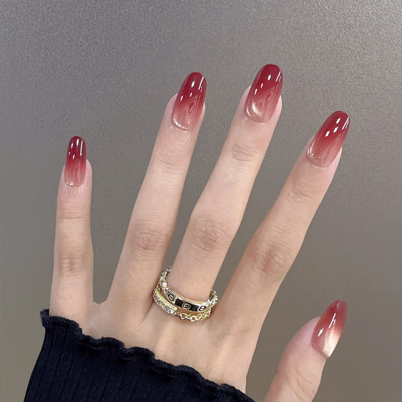 Nail Art Wearable Nail Tips in Burgundy Gradient, Autumn and Winter Pre-Made Fake Nails, 30 Pieces with Different Sizes, Removable Nail Stickers Nail Art Wearable Nail Tips in Burgundy Gradient, Autumn and Winter Pre-Made Fake Nails, 30 Pieces with Different Sizes, Removable Nail Stickers