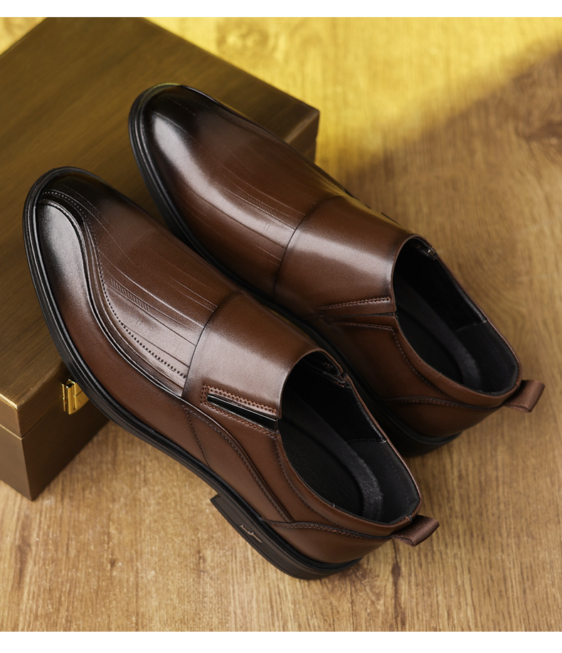 Men's Slip-On Dress Shoes Pointed Toe Genuine Leather Business Formal_vogvips.com