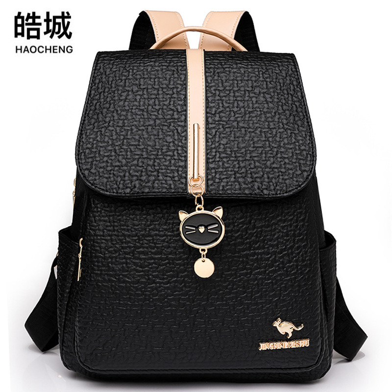 Venta al por mayor transfronteriza 2024 nueva mochila casual de cuero suave para mujer, mochila de viaje de gran capacidad de moda, mochila escolar