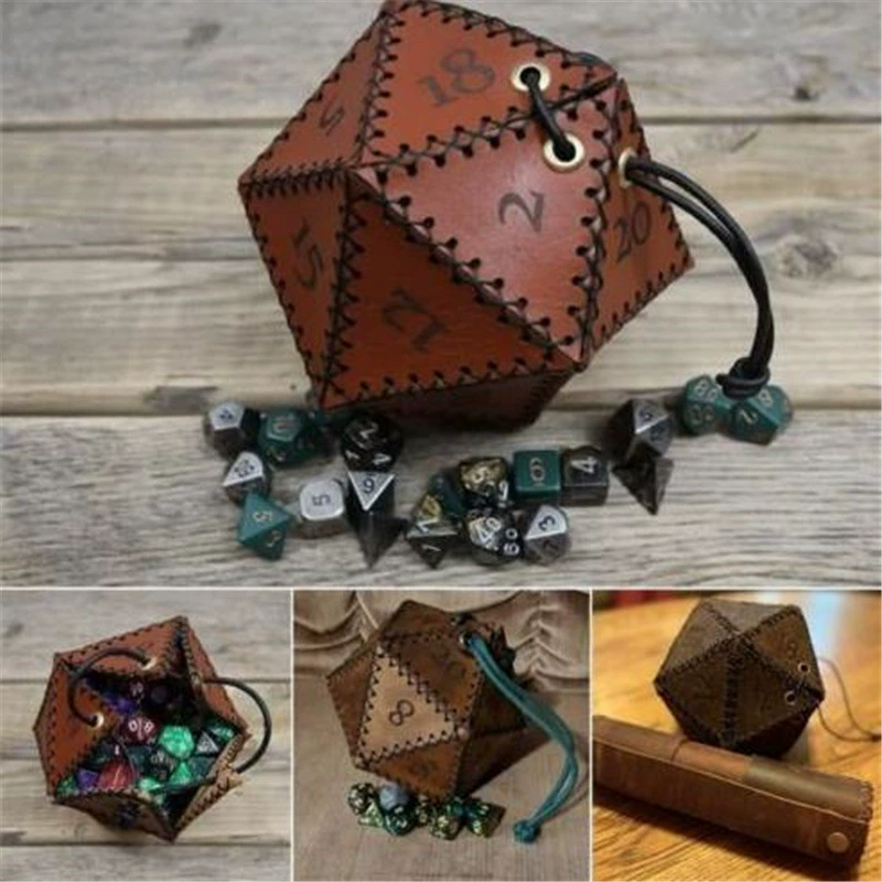 Сумка для игральных костей из кожи PU, форма многогранной кости, мешочек для монет, на завязках