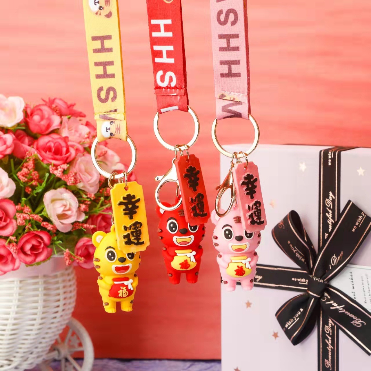 Año Nuevo de Tigre llavero de acero inoxidable a granel lindo de dibujos animados creativo Tigre llavero colgante