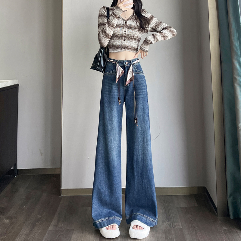 阔腿牛仔裤女春秋季2025新款宽松时尚慵懒风复古直筒裤子|undefined