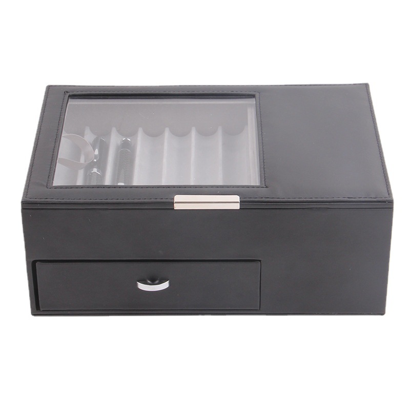 Caja de pluma 14 piezas caja de presentación de pluma de cuero doble cajón caja de regalo de negocios caja de almacenamiento de pluma caja de papelería