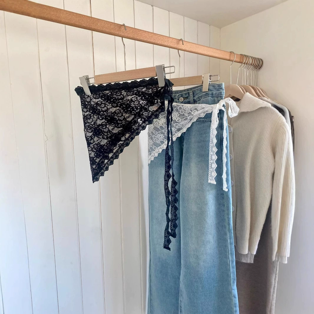 2025 Новый кружевной кружевной треугольный шарф пердеть занавес индивидуальность мода ремешок юбка длинные брюки