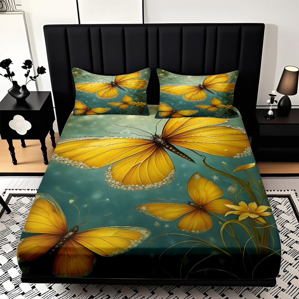 TEMU / JIT cama abrasiva Kits de almohada mariposa de color impresión digital 3D fuente de ropa de cama fabricantes