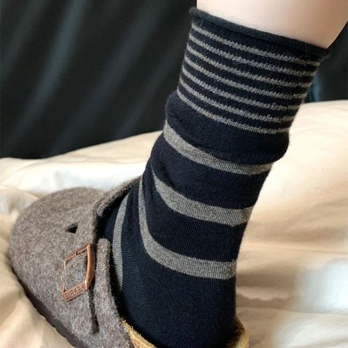 【】Socks for Girls Summer Striped Thin Breathable Sports Socks, Crew Socks with Turned-Down Edge