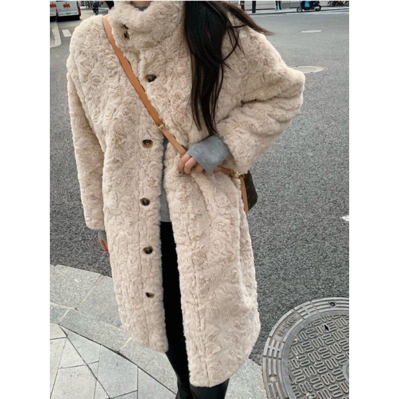 冬季韩版新款加厚毛毛显瘦外套长款宽松兔毛上衣羊羔毛皮大衣女