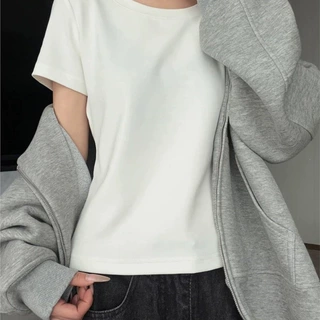 QingLa/轻拉白色正肩t恤短袖U领女装修身显瘦上衣学生百搭2026夏