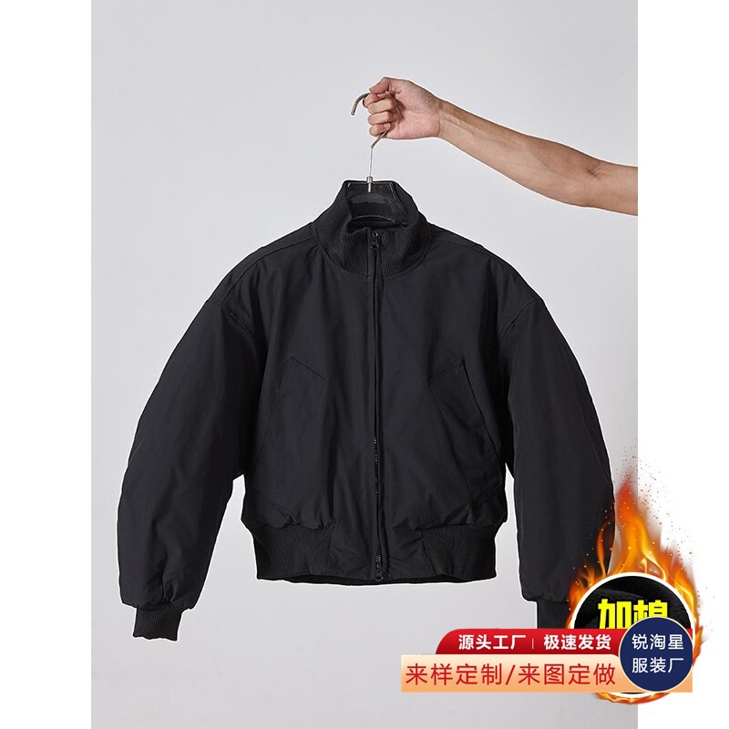 Navy Blue American Bomber Jacket Cotton Jacket Men's Winter Thickeneded Short Baseball Jacket Stand Collar Couple down Jacket Navy Blue American Bomber Jacket Cotton Jacket Men's Winter Thickeneded Short Baseball Jacket Stand Collar Couple down Jacket