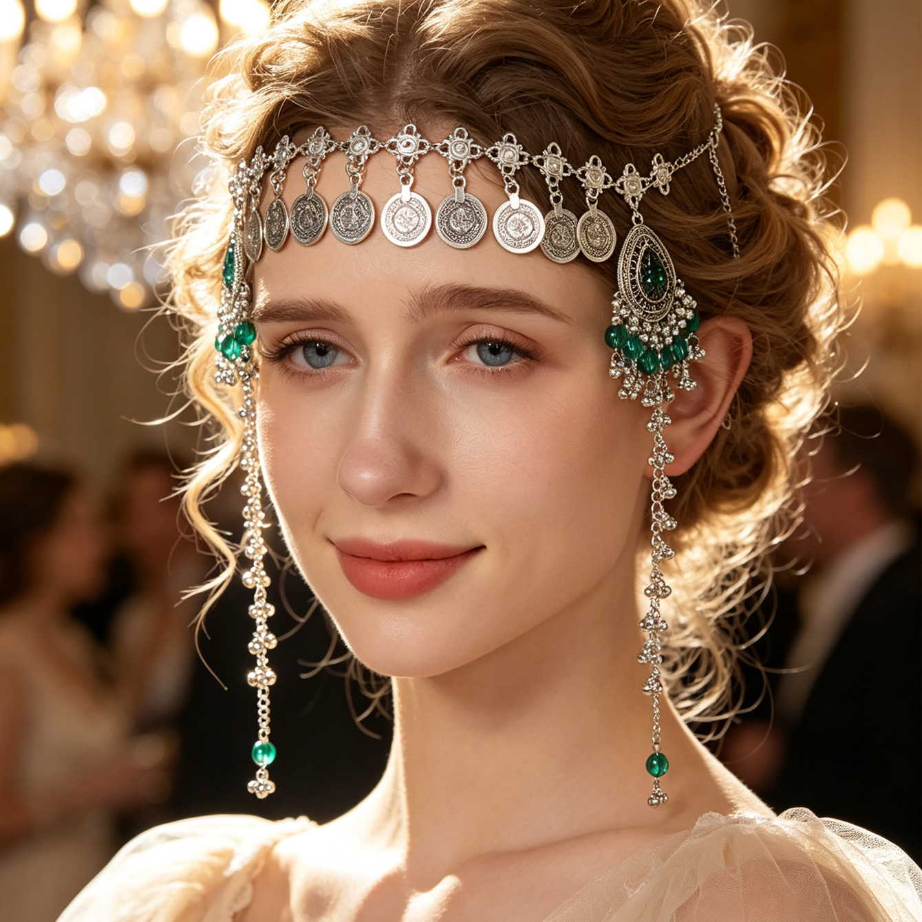 Cross-Border Hot Selling Ethnic Style Multiple Ancient Coin Hair Accessories Water Drop Long Tassel Forehead Chain Design Hair Chain