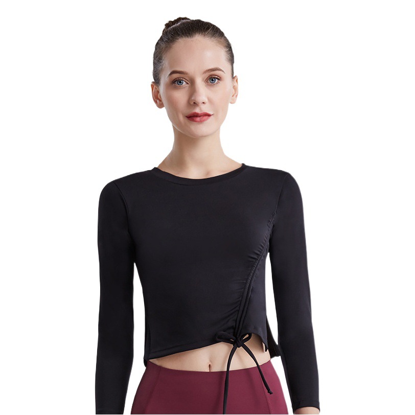 2024 primavera y verano nueva ropa de yoga para mujer adelgazamiento arco cordón apretado manga larga de secado rápido deportes fitness top