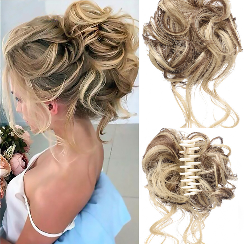 Comercio exterior peluca anillo moda pelo bolsa bola cabeza updo artefacto mullido desordenado barba larga trenza peluca clip de pelo anillo de pelo