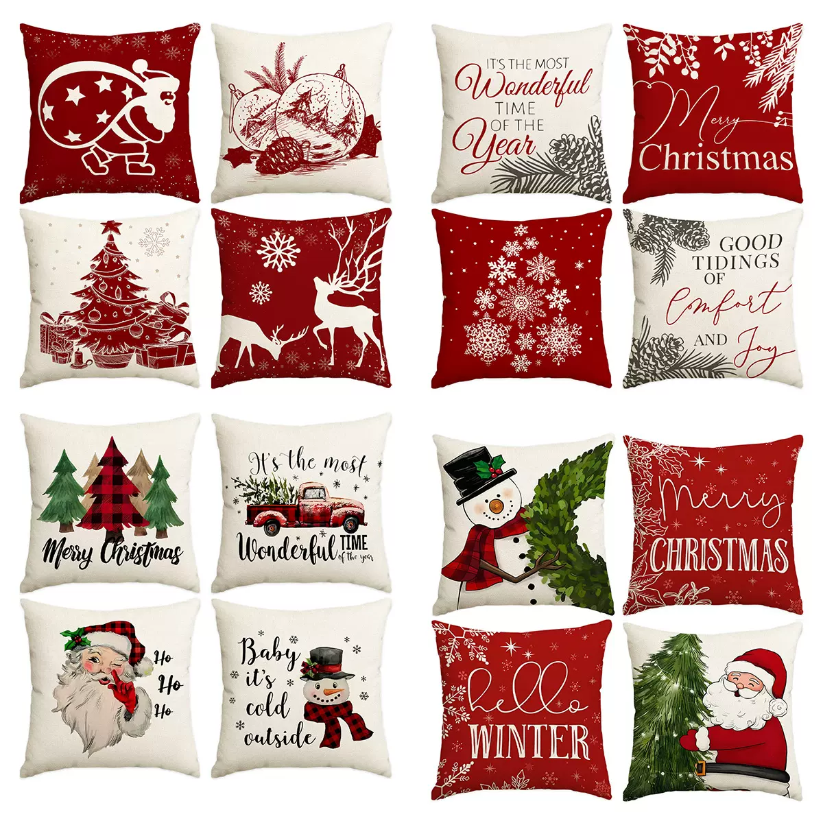 跨境圣诞节仿亚麻抱枕套节日靠垫套装饰沙发靠枕套圣诞树圣诞老人