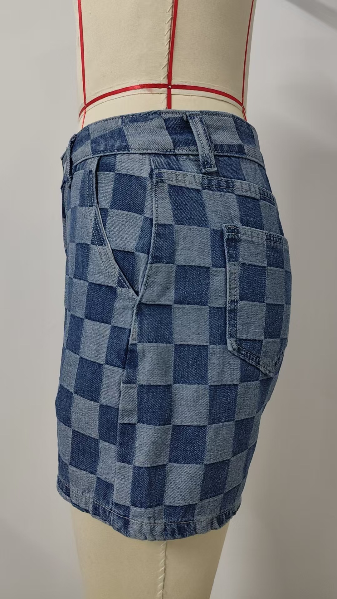 Women Summer Thin Washed Casual Loose Denim Plaid Shirt Short Sleeve Sets