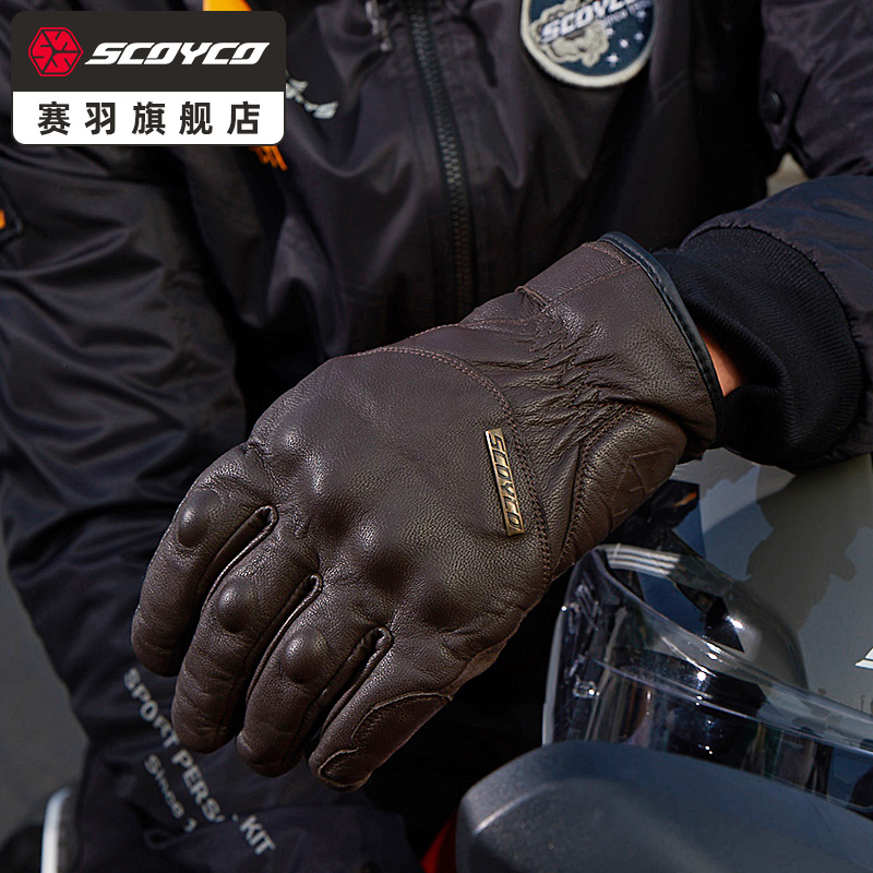 Saiyu retro guantes de cuero genuino de la motocicleta de otoño e invierno a prueba de viento a prueba de agua caliente resistente a la caída de montar Knight guantes de motocicleta