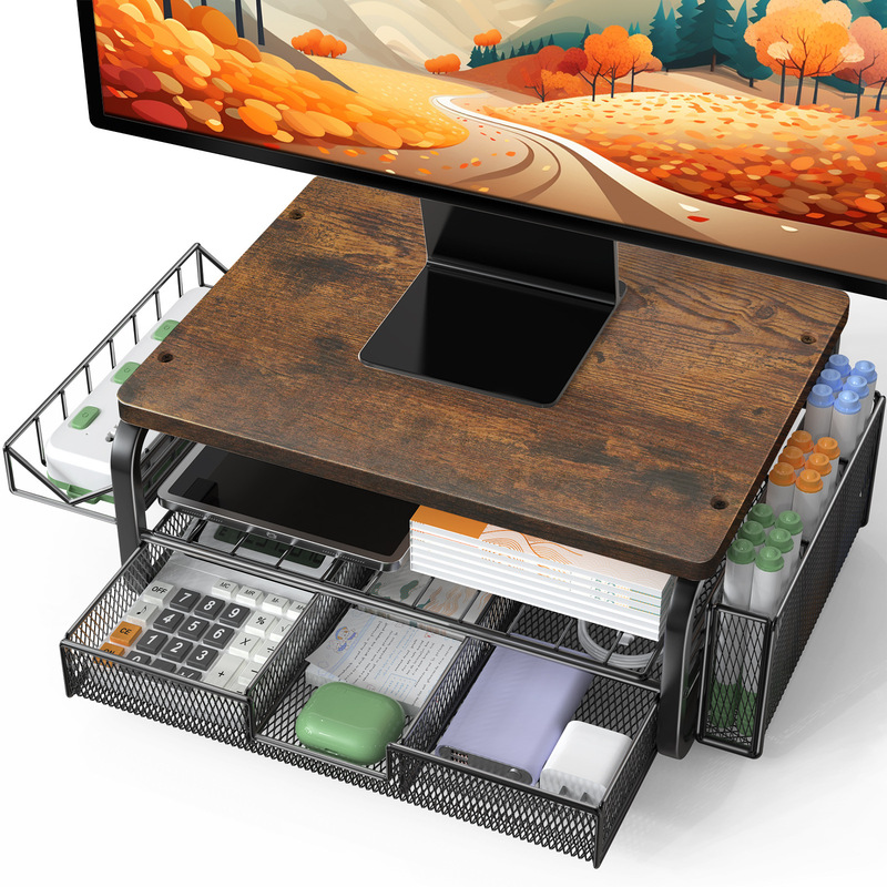 クロスボーダーデスクトップ収納ラックパンチフリーメタルコンピュータモニター高架オフィス多層ファイル収納ラック|undefined