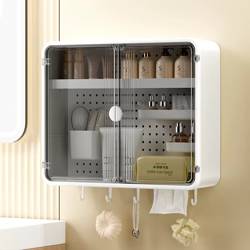 卫生间壁挂收纳盒浴室洗手洗漱台多功能双开门收纳柜带洞洞板置物