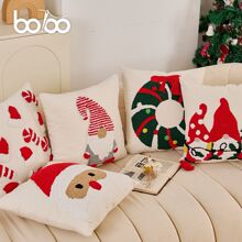 跨境圣诞树圣诞雪人圈绒绣花抱枕套 刺绣立体沙发靠垫靠枕不含芯