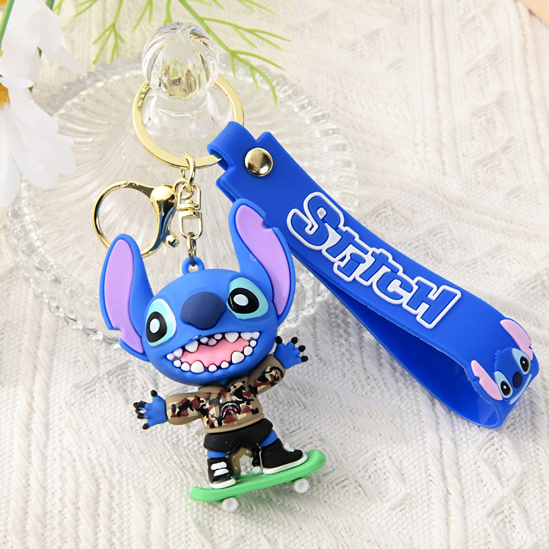 キーホルダーかわいいステッチキーホルダー人形ソフトプラスチック車漫画小さなギフトストリートステッチペンダント|undefined